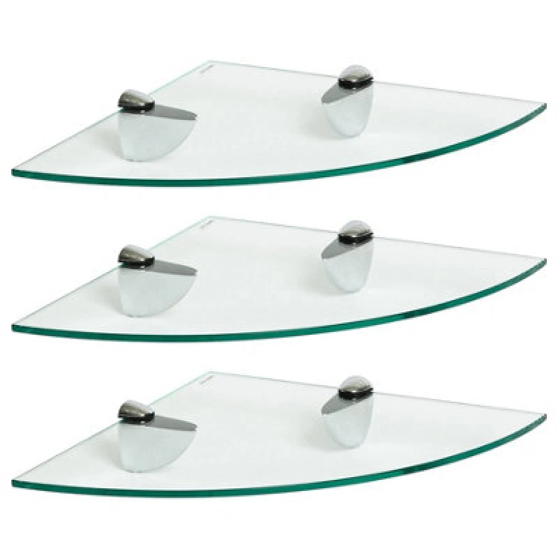 Image of Harbour Housewares 3X Floating Glass Corner Shelves - 30Cm - Silver Brackets - Bathroom Shower Storage Vanity Display Unit Shelf