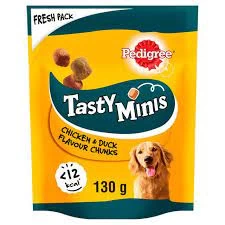 Image of Pedigree Tasty Minis Dog Treats Chewy Cubes with Chicken and Duck 130g