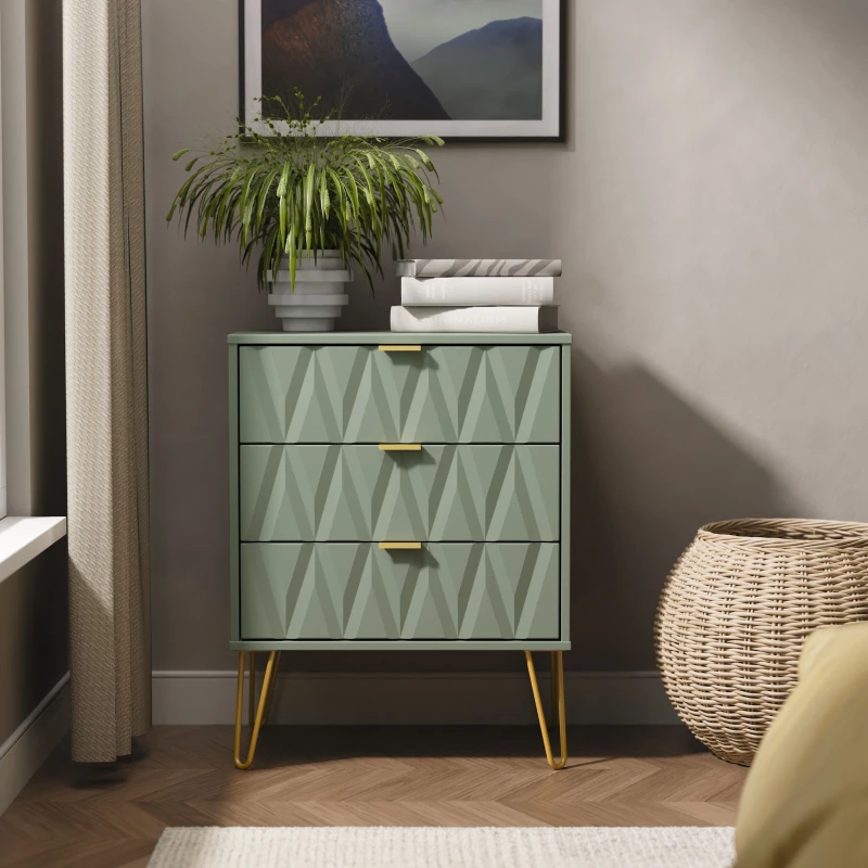 Image of Ready Assembled 2 U Dallas 3 Drawer Chest (Ready Assembled) in Pale Green Pale Green Unisex