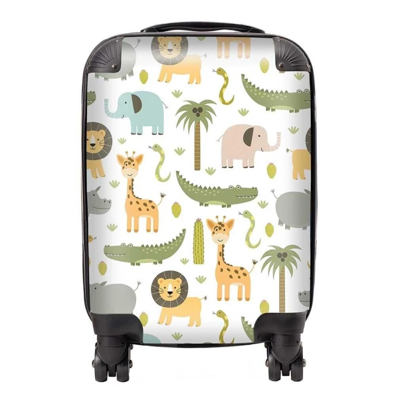 Image of Warren Reed - Designer Cute Safari Animals Suitcase in Green Size: Medium Green Unisex Medium
