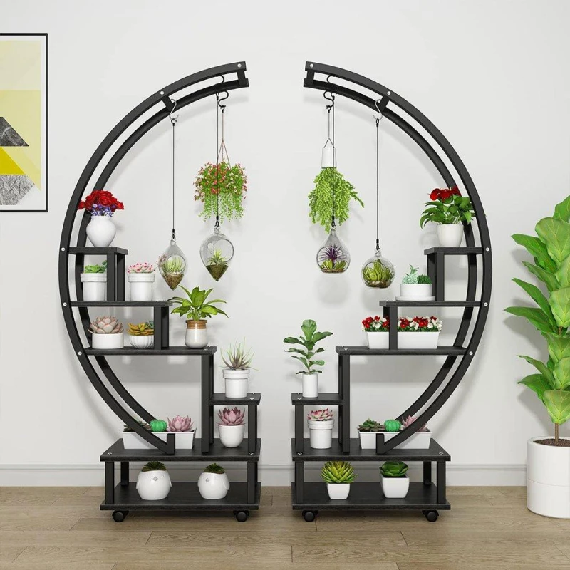 Image of LIFE IDEAS 2x Half-Moon Plant Display Shelf with Wheels Black unisex One size