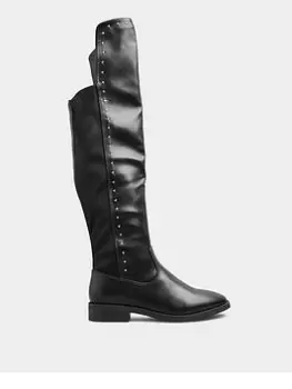 Image of Yours Stud Detail OTK Boot Black - Extra Wide Fit, Black, Size Eee, Women