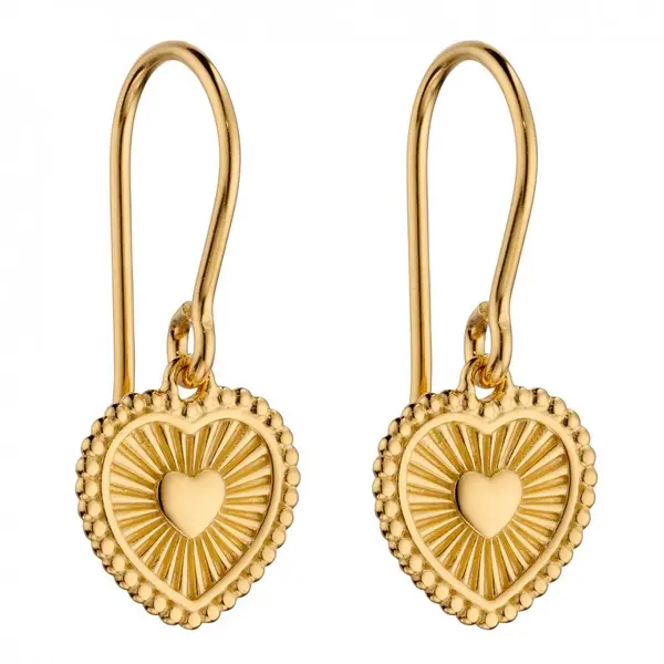 Image of Beginnings Yellow Gold Plated Sunray Texture Heart Drop Earrings E6001