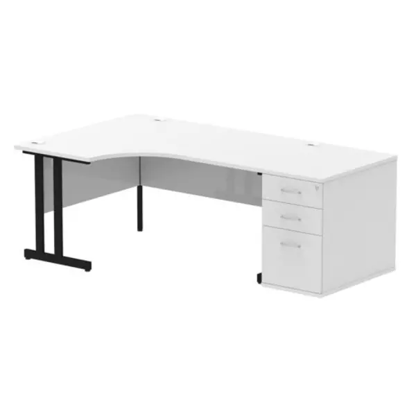 Image of Impulse Impulse 1600mm Left Crescent Office Desk White Top Black Cantilever Leg Workstation 800 Deep Desk High Pedestal IWSLC168BCWHT