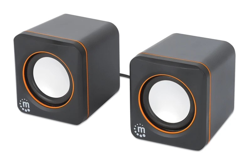 Image of Manhattan Manhattan 2600 Series Speaker System, Two Speakers, Black/Orange, USB for Stereo Audio and Power, Output: 2x 3W, Decent Sound, Integrated ro