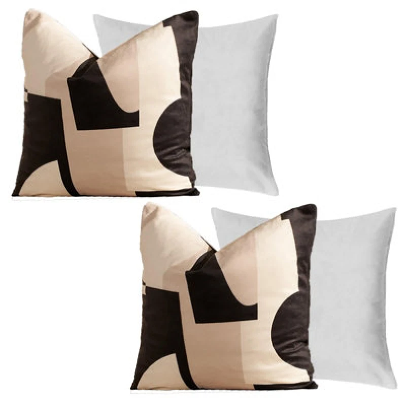 Image of OHS OHS 2 x Abstract Velvet Print Filled Cushion Covers in Black Size: 45cm x 45cm Black 45cm x 45cm Unisex 5027434184774