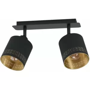 Image of Loops - Flush Ceiling Light Colour Black Shade Black Gold Fabric Bulb E27 2x28W