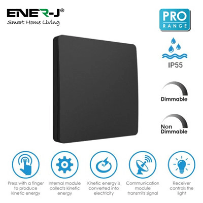 Image of Ener-J 1 Gang Wireless Kinetic Switch Dimmable/non Dimmable Black