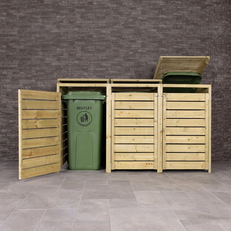 Image of FSC® Certified Wide Panel Wooden Triple Bin Store