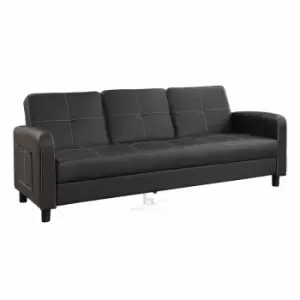 Image of Tampa Black Three Seater sofa bed white stitching