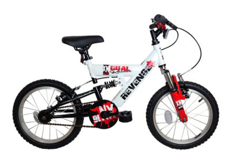 Image of Xn Revenge Boys Full Suspension Mountain Bike 16" Wheel - White/red/black