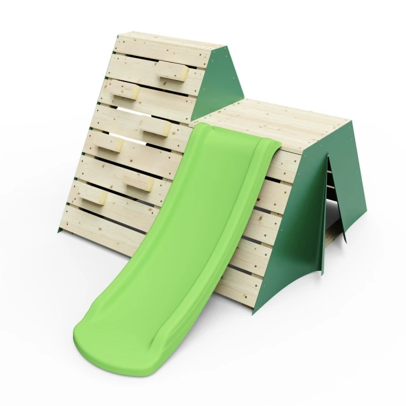 Image of Rebo Wooden Climbing Pyramid with Climbing Wall, Secret Den and Slide - Green Green