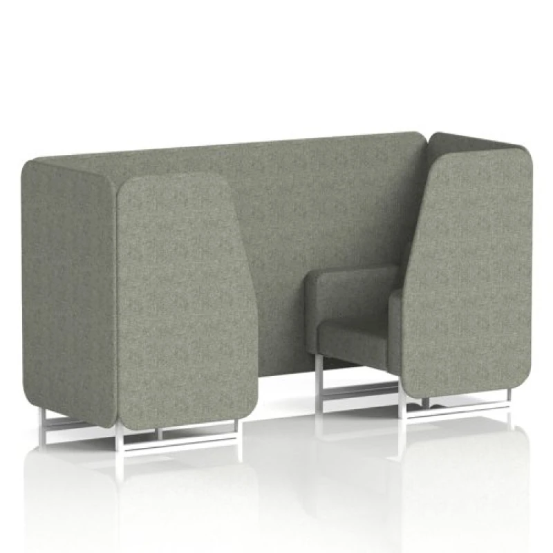 Image of Brixworth 2 Seater Office Booth with Front Panel - White Legs in Rivet Fabric - Vitreous Panels and Sofa