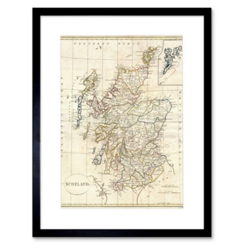 Image of Artery8 1799 Clement Cruttwell Map Scotland Vintage 12X16" Framed Wall Art Print