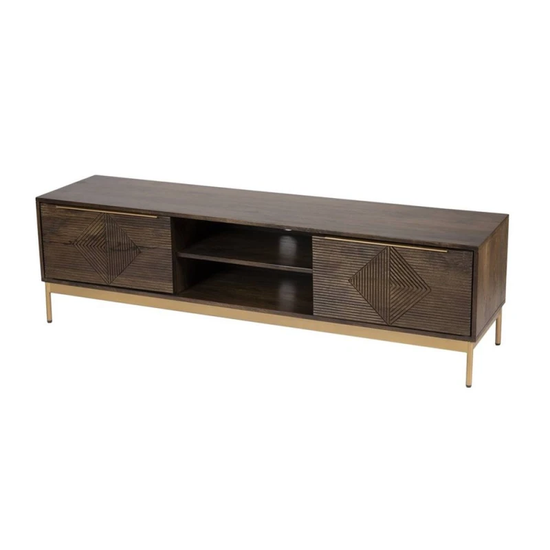 Image of Jaipur Furniture Ltd Zaine Carving TV Unit - Mango Wood - L40 x W160 x H46cm - Dark Finish in Brown Brown Unisex