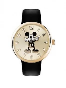 Image of Disney Mickey Mouse Moving Hands Gold Dial Black Strap Watch