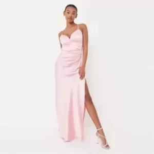 Image of Missguided Side Cami Maxi Dress Satin - Pink