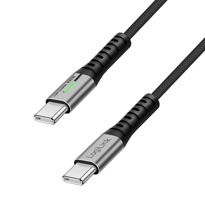 Image of LogiLink USB 2.0 Type-C cable. C/M to C/M. 480 Mbps. 100W. LED. nylon.