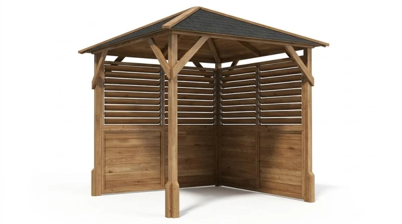 Image of Dunster House Wooden Gazebo Louvre Wall 2M X 2M Garden Shelter Roof Shingles Utopia 200