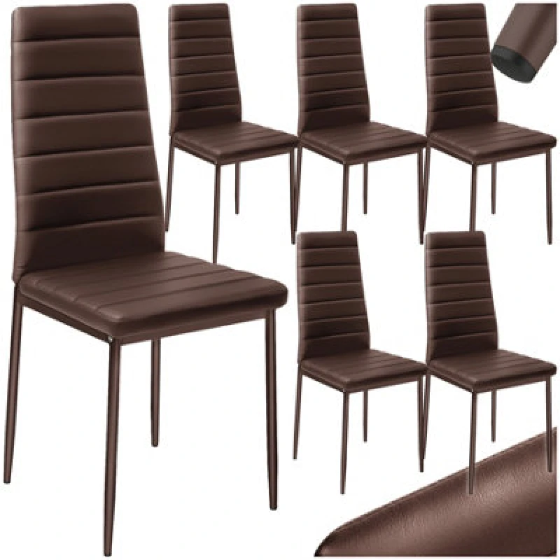 Image of Tectake Set Of 6 Dining Chairs - High Backrest, Padded, Synthetic Leather - Cappuccino