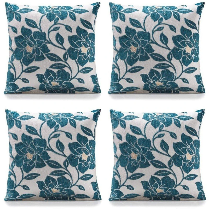 Image of Alan Symonds Peony Chenille Cushion Set of 4 Teal unisex 45x45cm