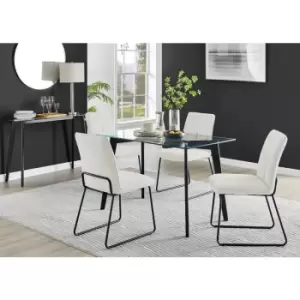 Image of Furniturebox Malmo Rectangular Glass and Black Wooden Leg Modern Industrial Dining Table & 4 Cream Halle Fabric Chairs