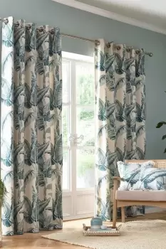Image of 'Cadiz' 100% Cotton Botanical Print Pair of Eyelet Curtains
