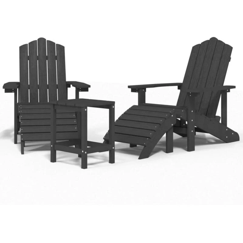 Image of VIDAXL Garden Adirondack Chairs with Footstool & Table HDPE Anthracite vidaXL 8720286847329