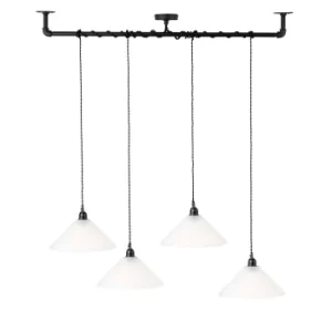 Image of Luiggi Steampunk 4 Way Ceiling Light in Black with Tapered Glass Shade
