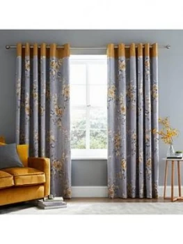 Image of Catherine Lansfield Canterbury Lined Eyelet Curtains - Ochre