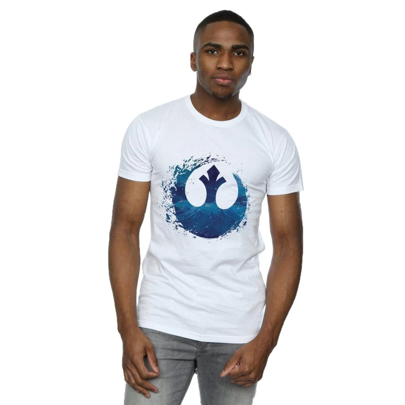 Image of Disney Men Star Wars The Rise Of Skywalker Resistance Symbol Wave T-Shirt in White Size: Small White S Male 5059400286991