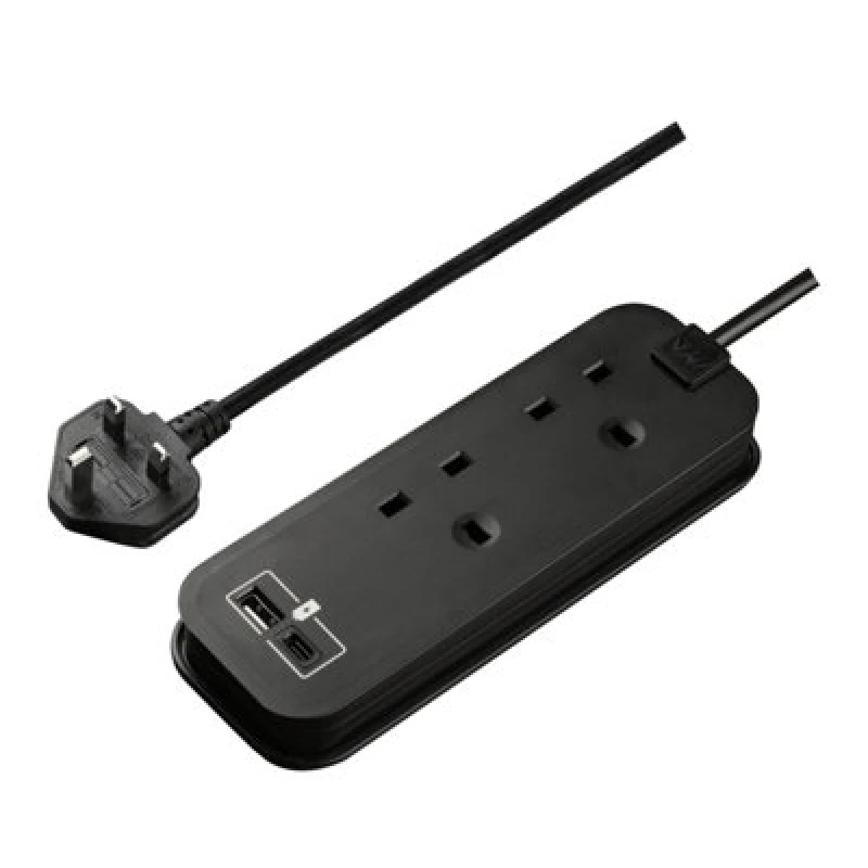 Image of Masterplug 2 Socket Travel Extension Lead & Case, Uk, Fast Usb-Ac 20W