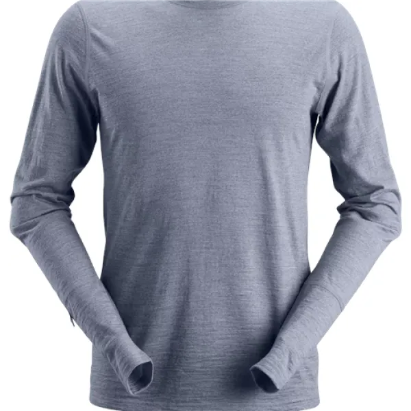 Image of Snickers AllroundWork Wool Long Sleeve T-Shirt - Dark Blue Melange - M