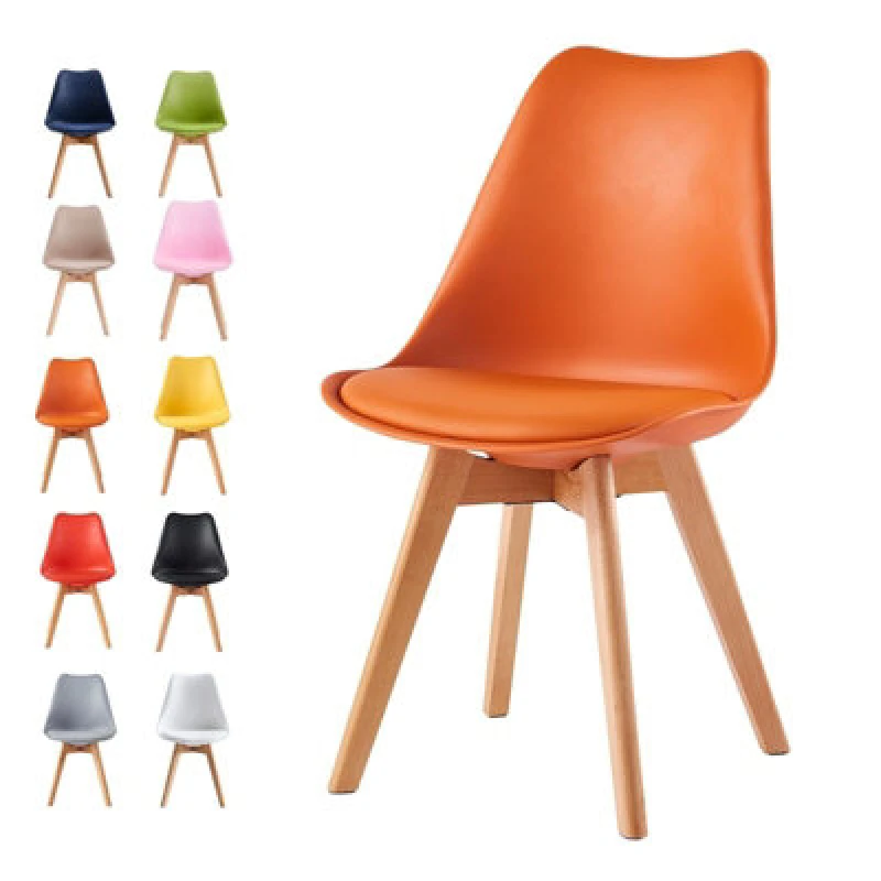 Image of MCC Direct Single Dining Chair with Wooden Legs and Padded Cushion - Eva Orange