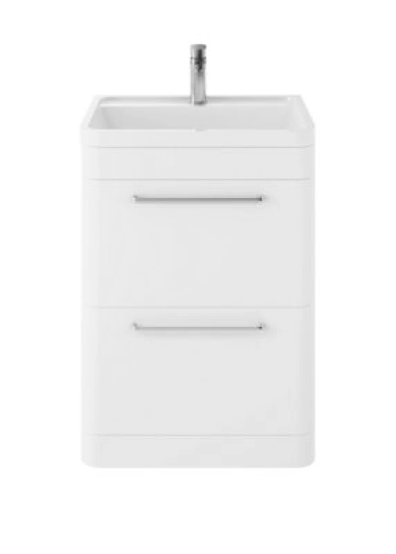 Image of Hudson Reed Solar Floor Standing 2 Door Vanity Unit With Polymarble Basin, Durable Modern Vanity Unit In Pure White, 600mm