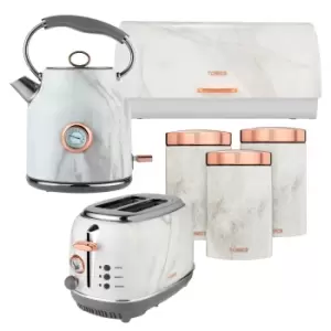 Image of Tower AOBUNDLE017 1.7L Kettle and 2 Slice Toaster Set with 3 Canisters and Bread Bin