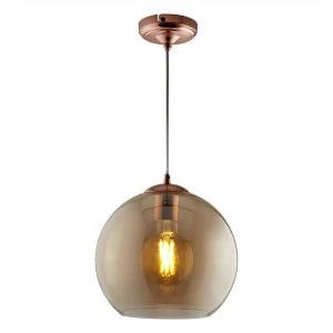 Image of 1 Light Pendant Amber Glass Shade, Antique Brass, E27