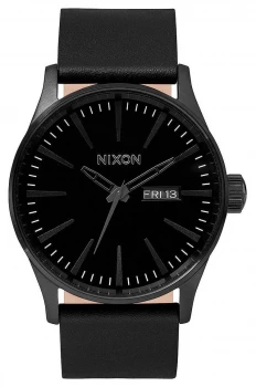 Image of Nixon Sentry Leather All Black Leather Strap Watch