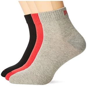 Image of Puma Unisex Quarter Plain Socks (3 Pair Pack), Multicoloured (Black/Red), 9-11 (Manufacturer Size: 43-46)