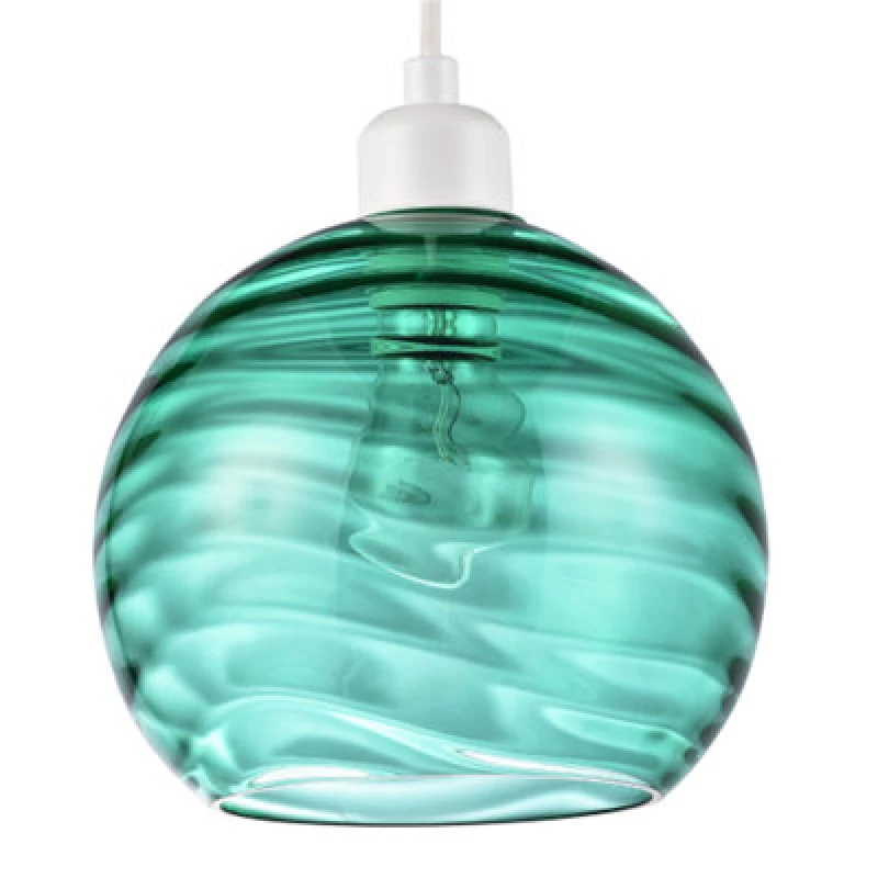 Image of Happy Homewares Modern Designer Emerald Green Circular Ribbed Glass Non Electric Pendant Shade