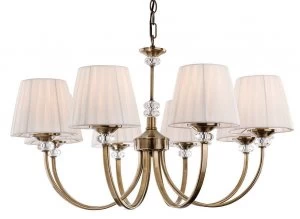 Image of 8 Light Multi Arm Chandelier Antique Brass, Pleated Cream Shades, E14