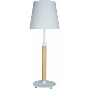 Image of Natural and White Lamp For Desk Bedside Lamps With Shade Made Using Durable Metal And Round Base White Fabric Lamps For Office / Living Room/ Hallway
