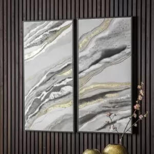 Image of Set of 2 Geo Abstract Framed Canvas Grey/White