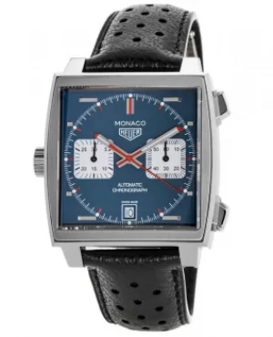 Image of Tag Heuer Monaco Chronograph Calibre 11 Automatic Blue Dial Leather Strap Mens Watch CAW211P.FC6356 CAW211P.FC6356
