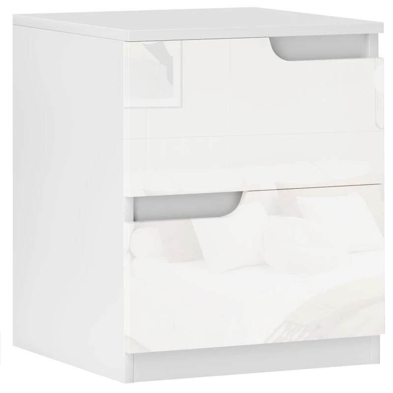 Image of HOMCOM Modern Bedside Table with 2 Drawers for Bedroom - Living Room - White TJ Hughes 5063603671577