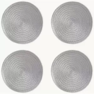 Image of Homescapes - Set of 4 Woven Round Decorative Silver Placemats - Silver