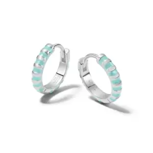 Image of Daisy London 925 Sterling Silver Turquoise Fine Stripe Huggie Hoop Earrings Sterling Silver