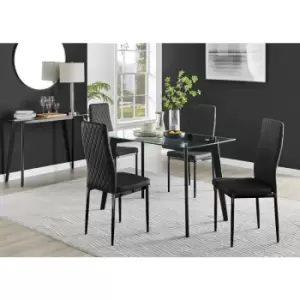 Image of Furniturebox Malmo Rectangular Glass and Black Wooden Leg Modern Industrial Dining Table & 4 Black Milan Black Leg Faux Leather Chairs