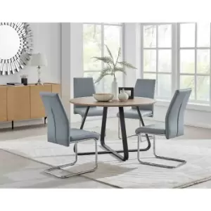 Image of Furniture Box Santorini Brown Wood Contemporary Round Dining Table and 4 Elephant Grey Lorenzo Chairs Set