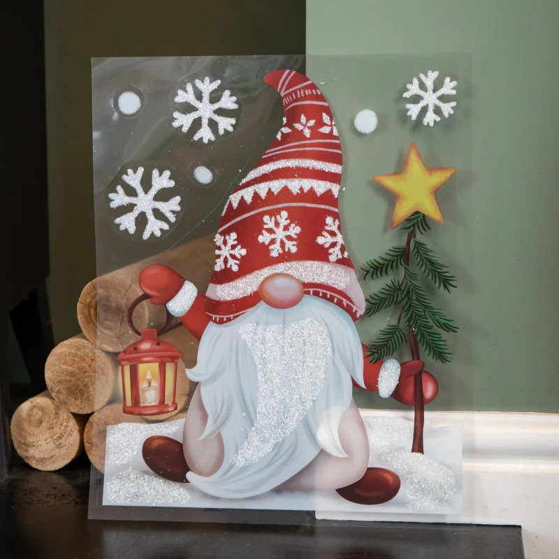 Image of 35cm Christmas Gonk in Snow Scene Window Decal Decoration with Glitter